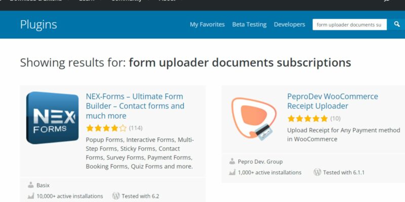 form uploader documents subscriptions