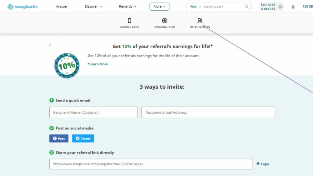 refer and earn by swagbucks