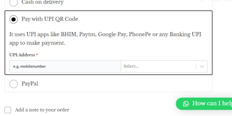 upi payment from a woocommerce store