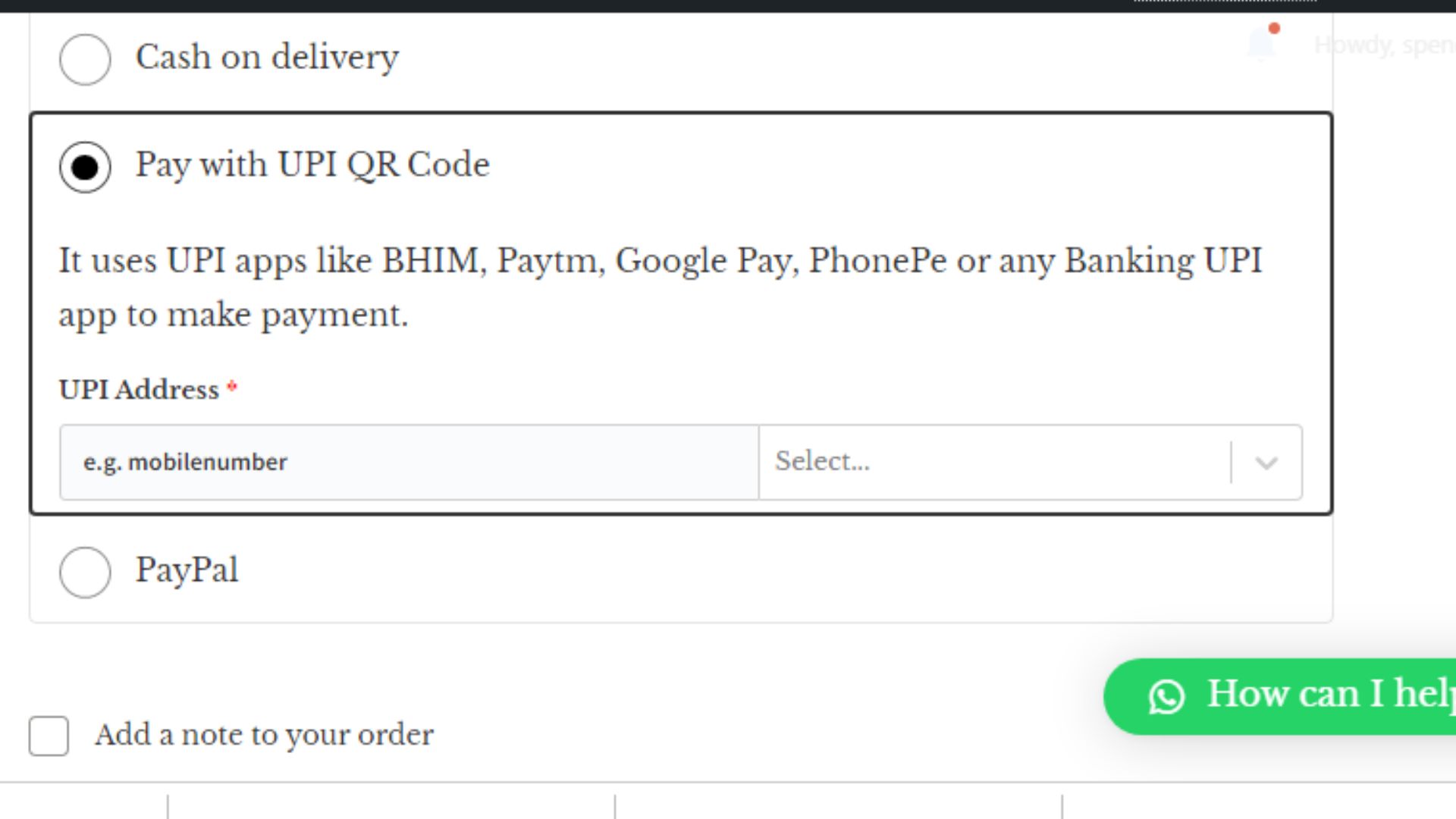 upi payment from a woocommerce store